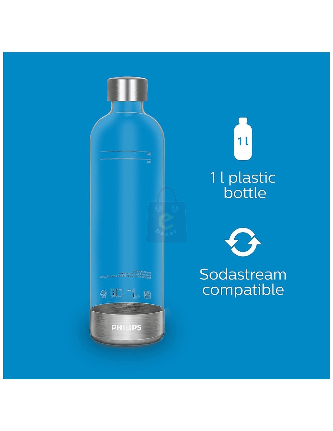 Bottiglia Philips da 1 litro in plastica con tappo e fondo in acciaio