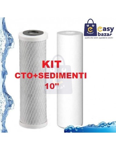 kit filtri 10'' pollici CARBONE ATTIVO+SEDIMENTI per contenitore a  bicchiere depuratore acqua